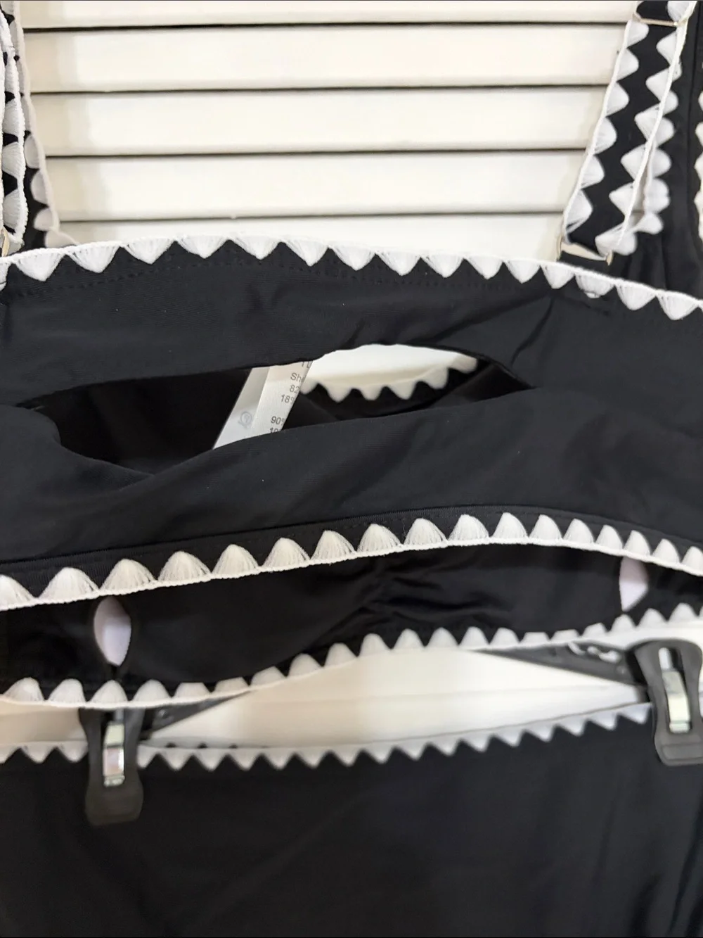 Black High-Waist Bikini with White Scallop Trim - Women Swim